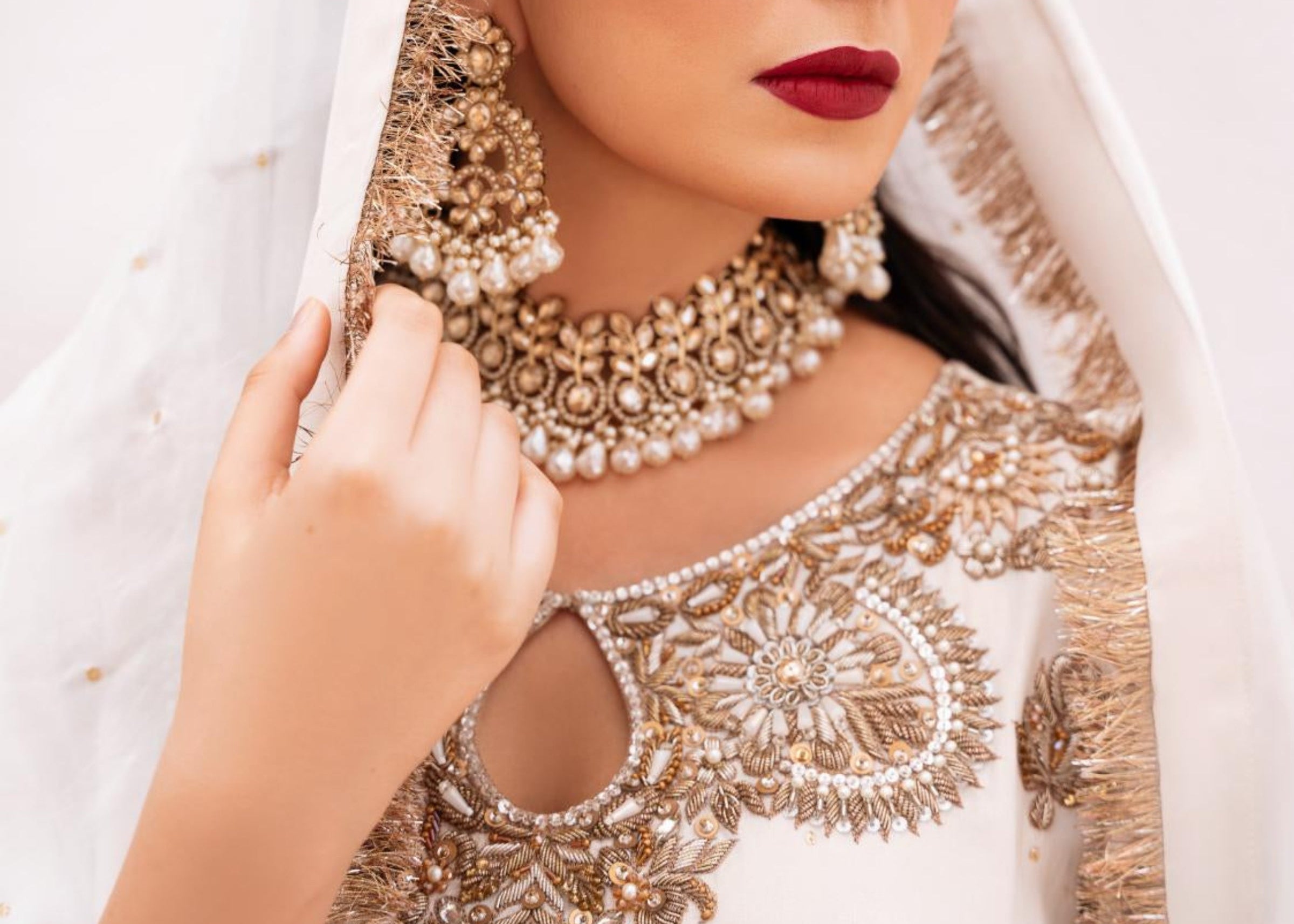 • Clothing: Embroidered/Printed suit for women - Made of best quality fabric - lawn or linen or chiffon - pure silk - Available at Najma Designs & Co. • Jewelry: Gold - plated stud earrings for