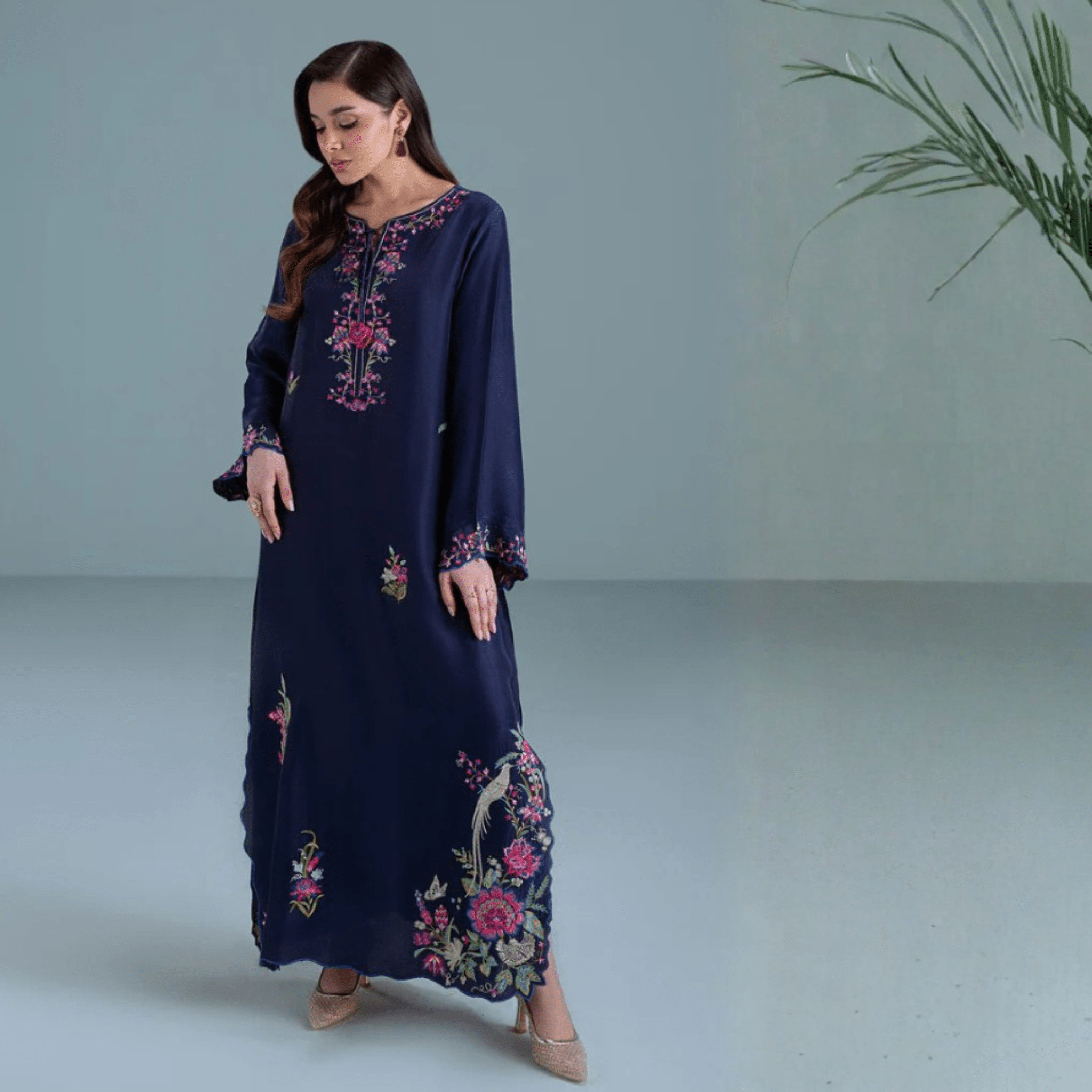 • Clothing: Embroidered/Printed suit for women - Made of best quality fabric - lawn or linen or chiffon - pure silk - Available at Najma Designs & Co. • Jewelry: Gold - plated stud earrings for