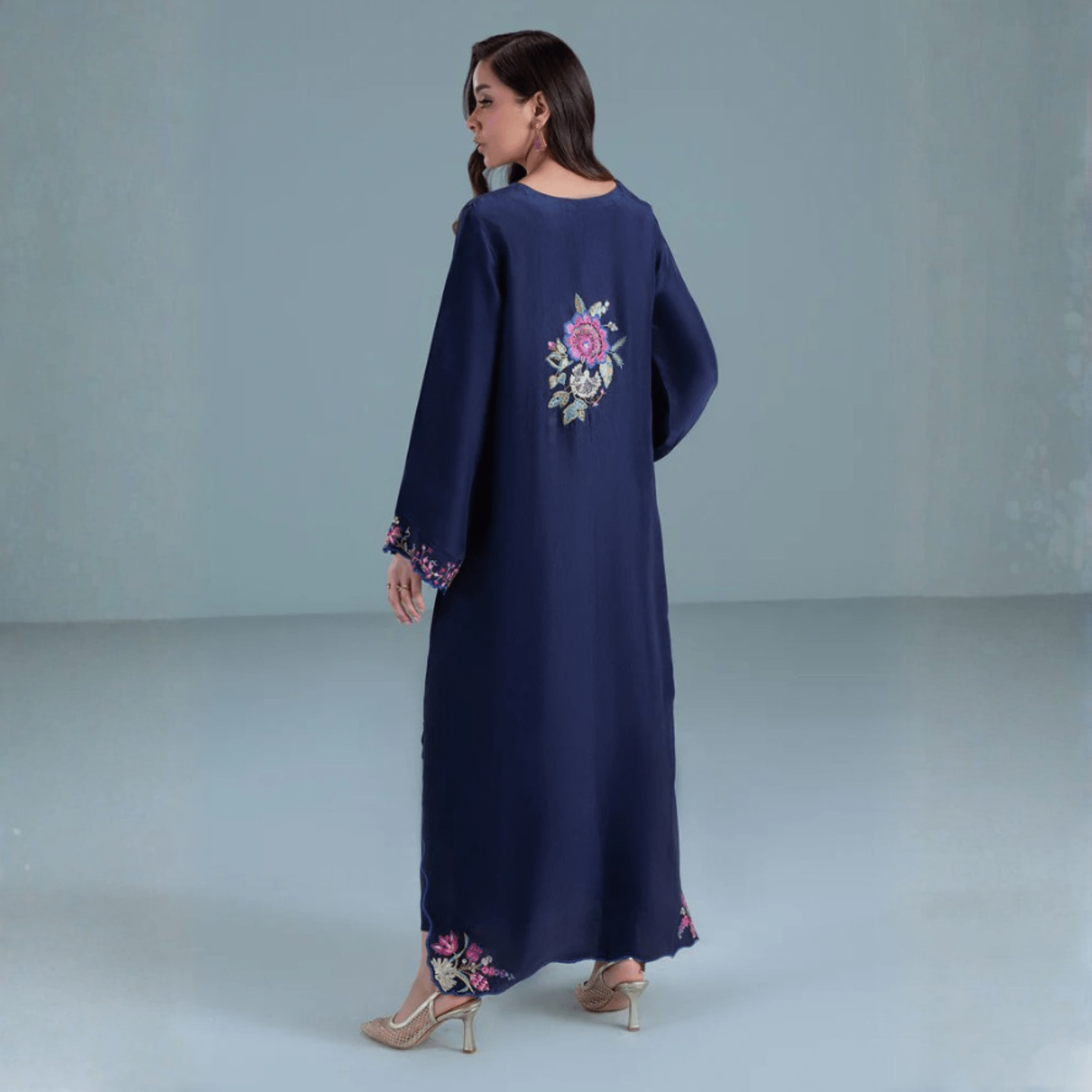 • Clothing: Embroidered/Printed suit for women - Made of best quality fabric - lawn or linen or chiffon - pure silk - Available at Najma Designs & Co. • Jewelry: Gold - plated stud earrings for