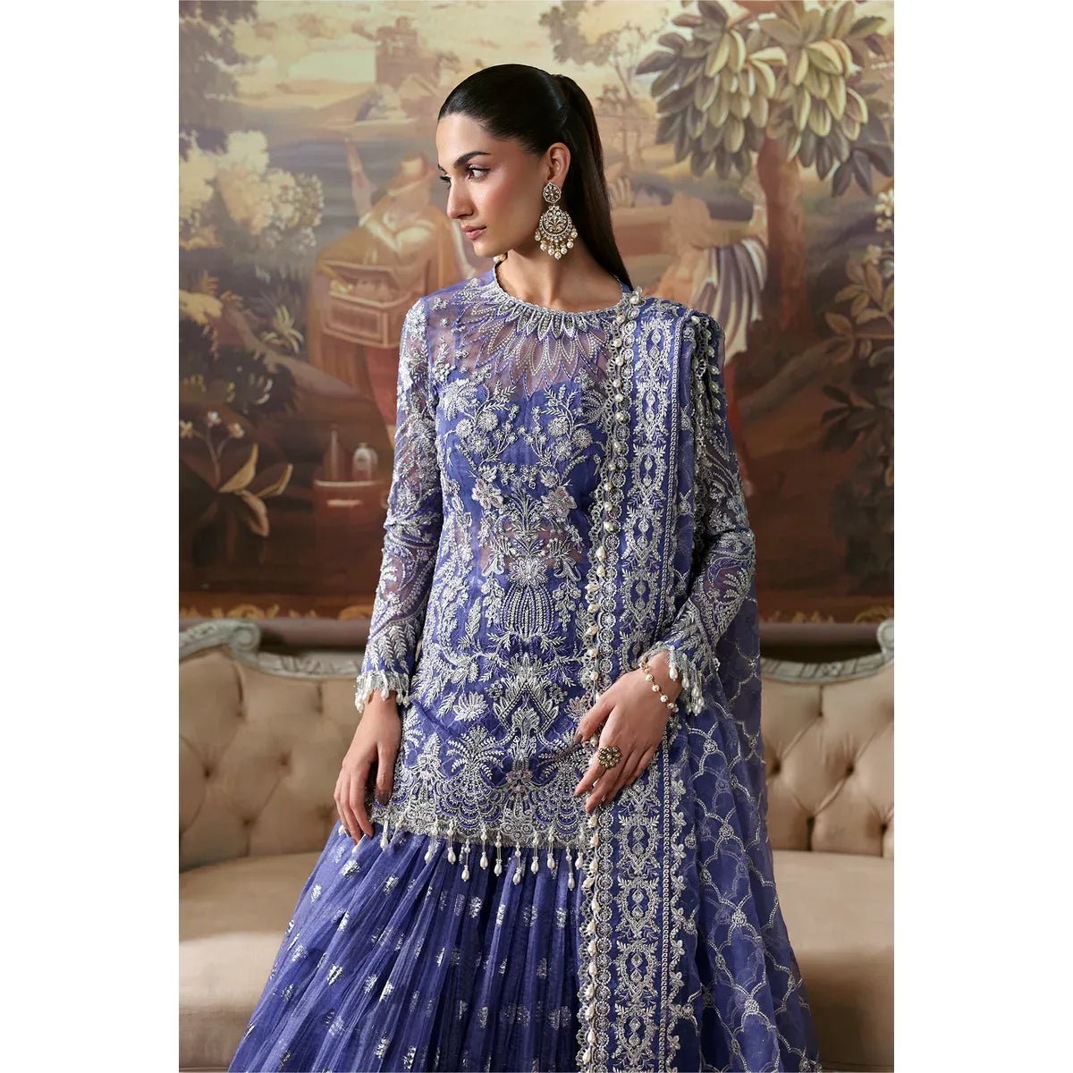 • Clothing: Embroidered/Printed suit for women - Made of best quality fabric - lawn or linen or chiffon - pure silk - Available at Najma Designs & Co. • Jewelry: Gold - plated stud earrings for