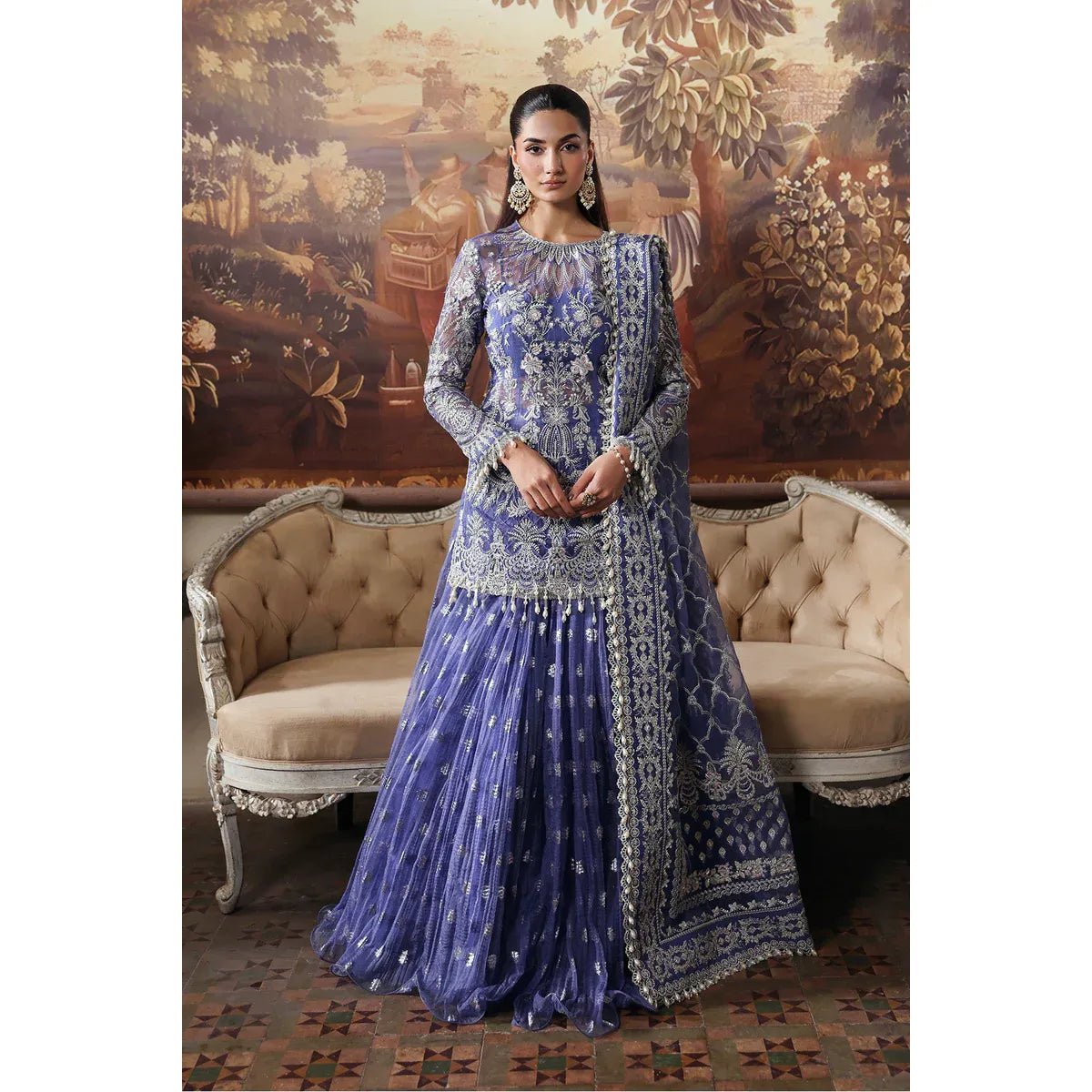 • Clothing: Embroidered/Printed suit for women - Made of best quality fabric - lawn or linen or chiffon - pure silk - Available at Najma Designs & Co. • Jewelry: Gold - plated stud earrings for