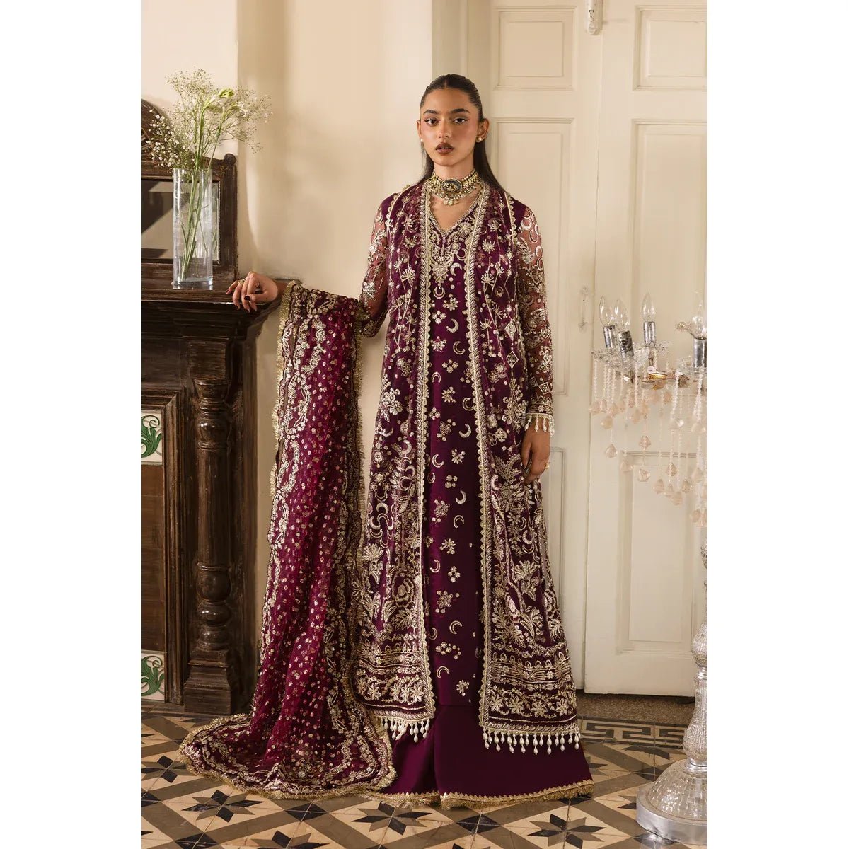 • Clothing: Embroidered/Printed suit for women - Made of best quality fabric - lawn or linen or chiffon - pure silk - Available at Najma Designs & Co. • Jewelry: Gold - plated stud earrings for