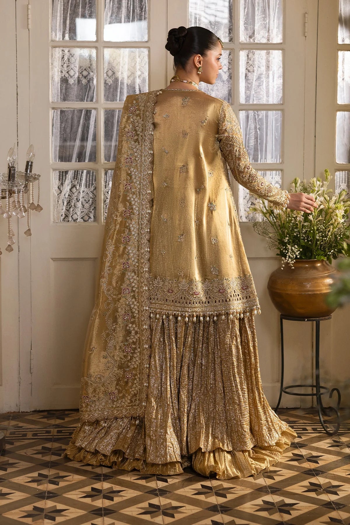 • Clothing: Embroidered/Printed suit for women - Made of best quality fabric - lawn or linen or chiffon - pure silk - Available at Najma Designs & Co. • Jewelry: Gold - plated stud earrings for