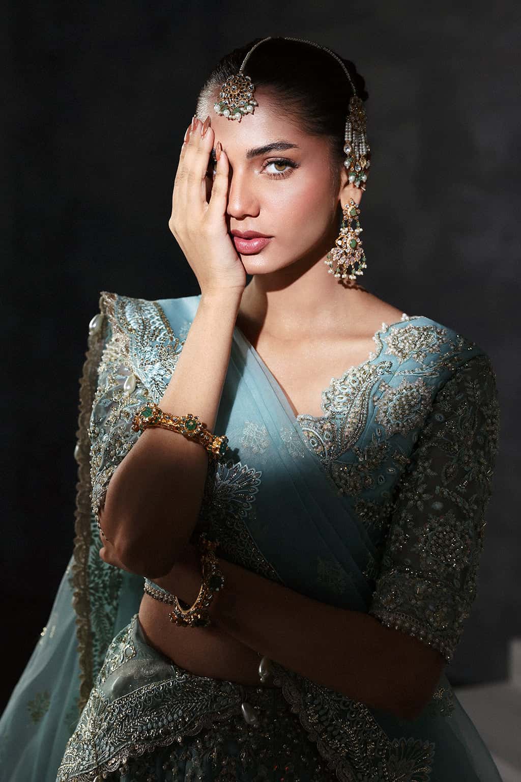 • Clothing: Embroidered/Printed suit for women - Made of best quality fabric - lawn or linen or chiffon - pure silk - Available at Najma Designs & Co. • Jewelry: Gold - plated stud earrings for