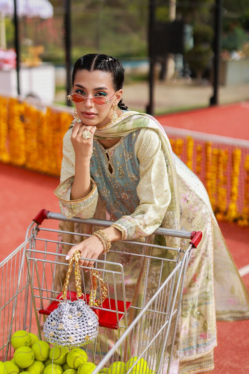 • Clothing: Embroidered/Printed suit for women - Made of best quality fabric - lawn or linen or chiffon - pure silk - Available at Najma Designs & Co. • Jewelry: Gold - plated stud earrings for