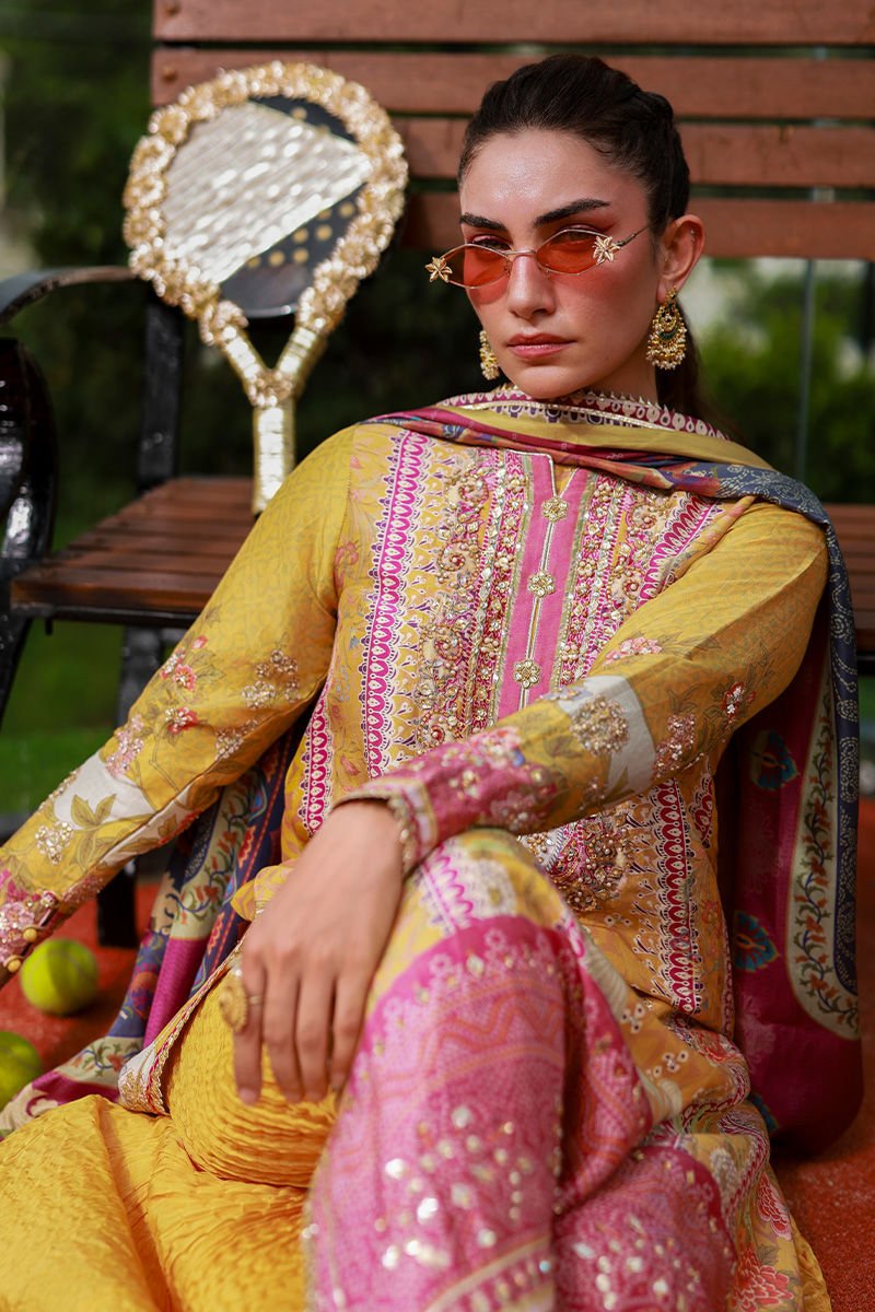 • Clothing: Embroidered/Printed suit for women - Made of best quality fabric - lawn or linen or chiffon - pure silk - Available at Najma Designs & Co. • Jewelry: Gold - plated stud earrings for