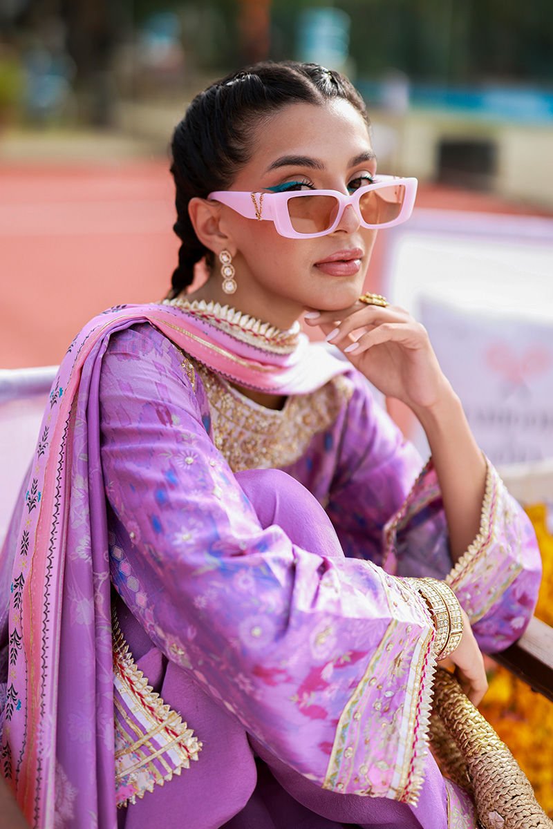 • Clothing: Embroidered/Printed suit for women - Made of best quality fabric - lawn or linen or chiffon - pure silk - Available at Najma Designs & Co. • Jewelry: Gold - plated stud earrings for