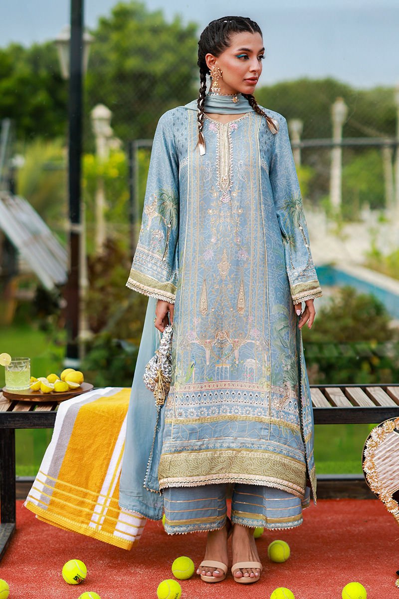 • Clothing: Embroidered/Printed suit for women - Made of best quality fabric - lawn or linen or chiffon - pure silk - Available at Najma Designs & Co. • Jewelry: Gold - plated stud earrings for