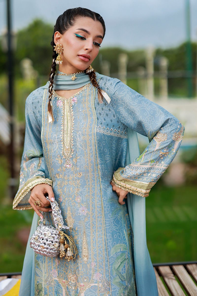 • Clothing: Embroidered/Printed suit for women - Made of best quality fabric - lawn or linen or chiffon - pure silk - Available at Najma Designs & Co. • Jewelry: Gold - plated stud earrings for