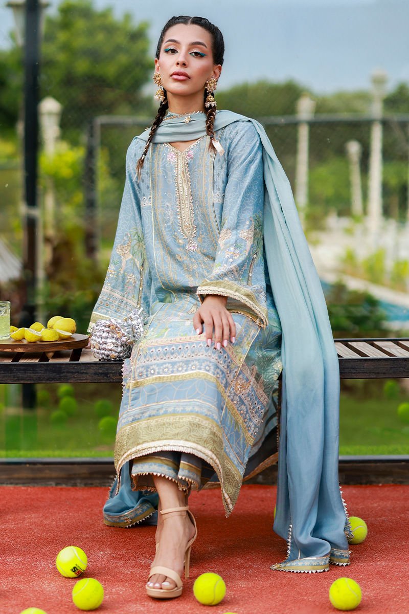 • Clothing: Embroidered/Printed suit for women - Made of best quality fabric - lawn or linen or chiffon - pure silk - Available at Najma Designs & Co. • Jewelry: Gold - plated stud earrings for