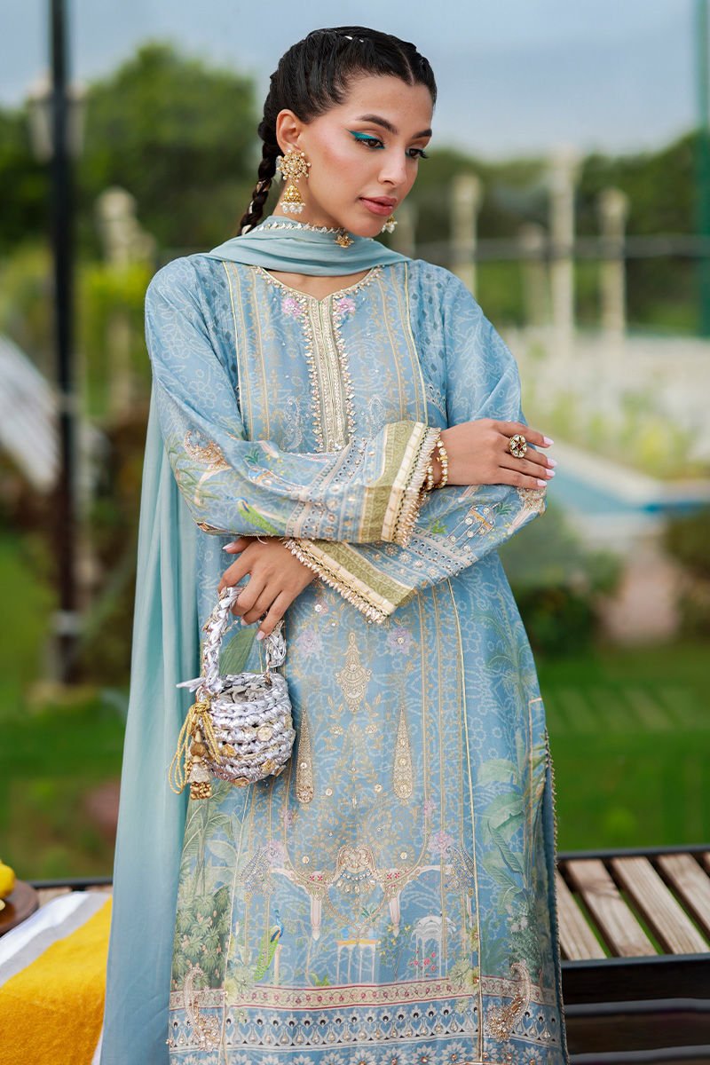 • Clothing: Embroidered/Printed suit for women - Made of best quality fabric - lawn or linen or chiffon - pure silk - Available at Najma Designs & Co. • Jewelry: Gold - plated stud earrings for