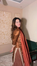 • Clothing: Embroidered/Printed suit for women - Made of best quality fabric - lawn or linen or chiffon - pure silk - Available at Najma Designs & Co. • Jewelry: Gold - plated stud earrings for
