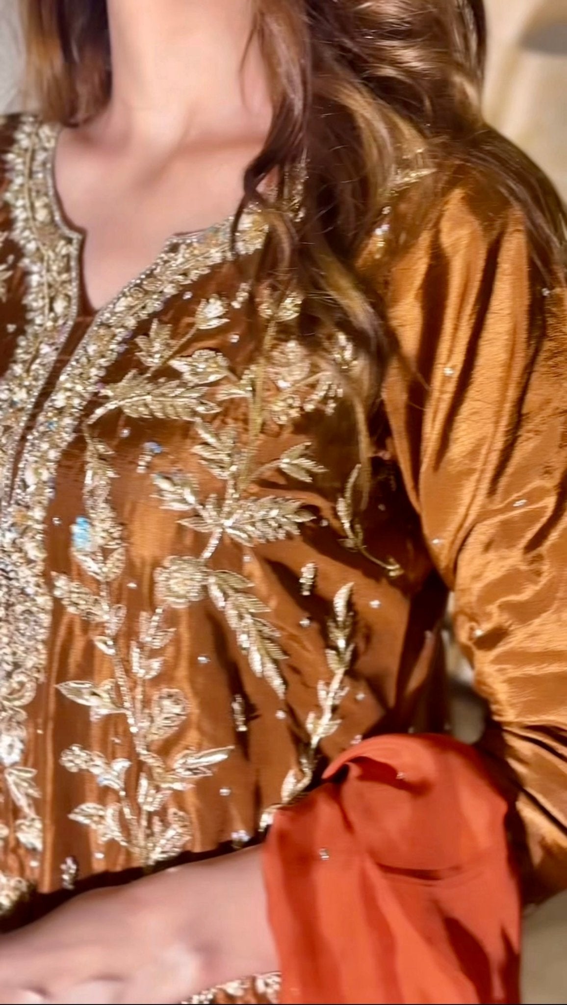 • Clothing: Embroidered/Printed suit for women - Made of best quality fabric - lawn or linen or chiffon - pure silk - Available at Najma Designs & Co. • Jewelry: Gold - plated stud earrings for