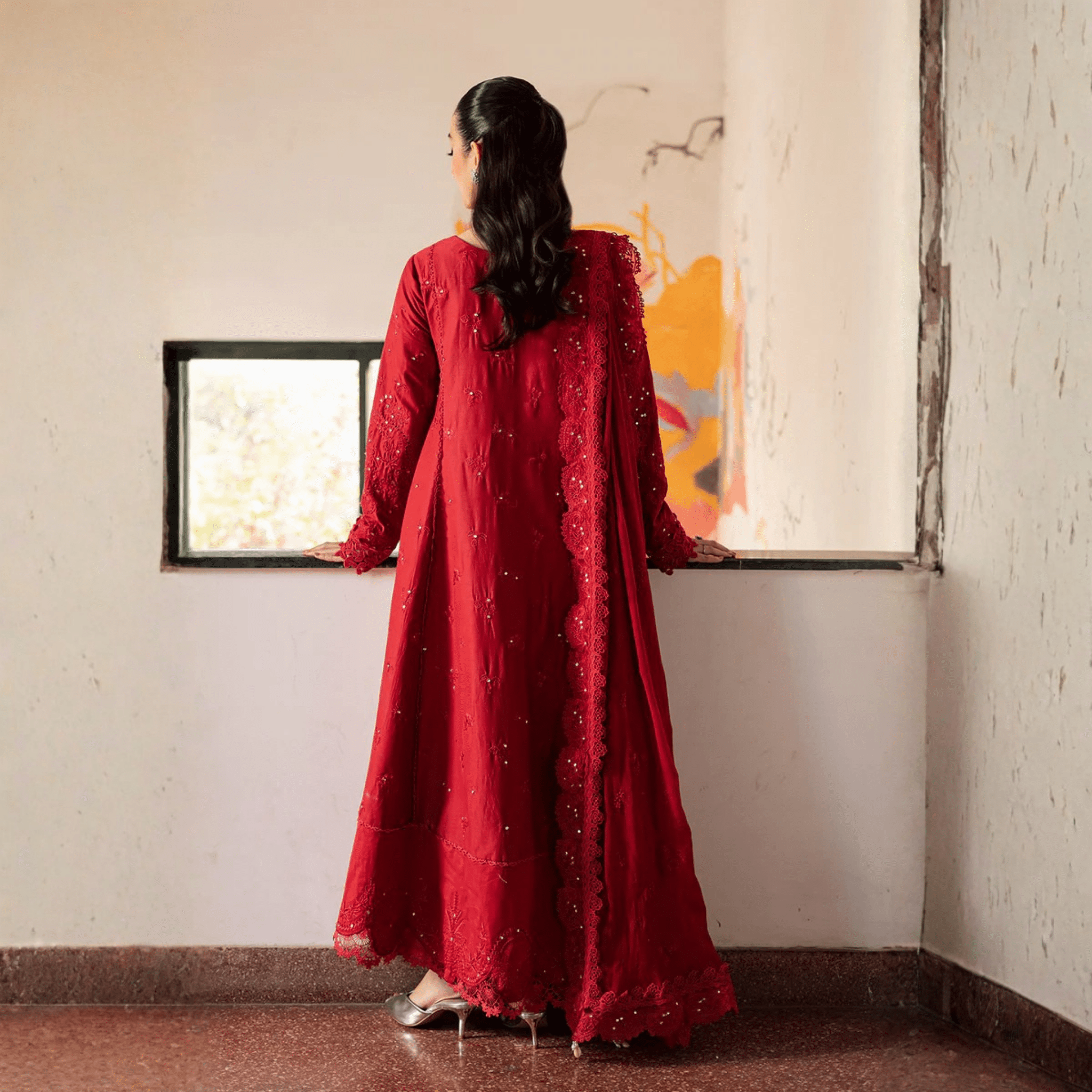 • Clothing: Embroidered/Printed suit for women - Made of best quality fabric - lawn or linen or chiffon - pure silk - Available at Najma Designs & Co. • Jewelry: Gold - plated stud earrings for