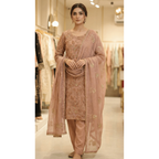 • Clothing: Embroidered/Printed suit for women - Made of best quality fabric - lawn or linen or chiffon - pure silk - Available at Najma Designs & Co. • Jewelry: Gold - plated stud earrings for