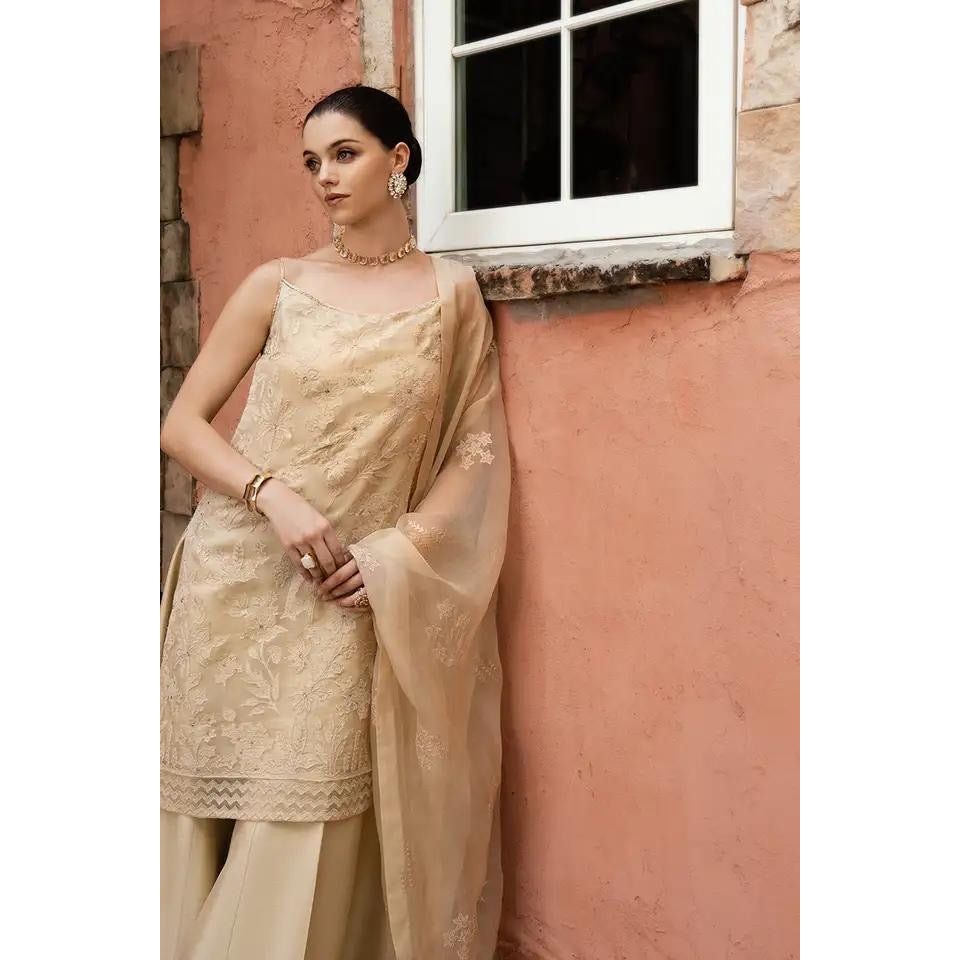 • Clothing: Embroidered/Printed suit for women - Made of best quality fabric - lawn or linen or chiffon - pure silk - Available at Najma Designs & Co. • Jewelry: Gold - plated stud earrings for