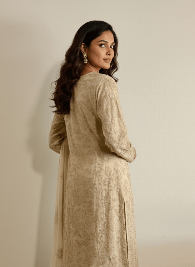 • Clothing: Embroidered/Printed suit for women - Made of best quality fabric - lawn or linen or chiffon - pure silk - Available at Najma Designs & Co. • Jewelry: Gold - plated stud earrings for