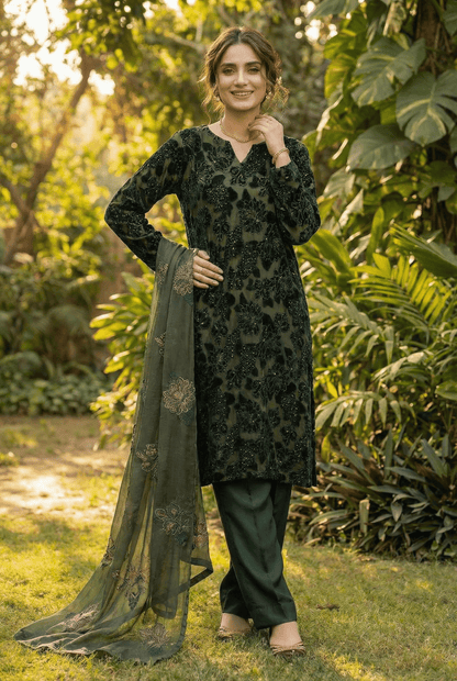 • Clothing: Embroidered/Printed suit for women - Made of best quality fabric - lawn or linen or chiffon - pure silk - Available at Najma Designs & Co. • Jewelry: Gold - plated stud earrings for