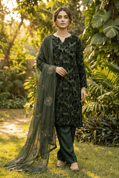 • Clothing: Embroidered/Printed suit for women - Made of best quality fabric - lawn or linen or chiffon - pure silk - Available at Najma Designs & Co. • Jewelry: Gold - plated stud earrings for