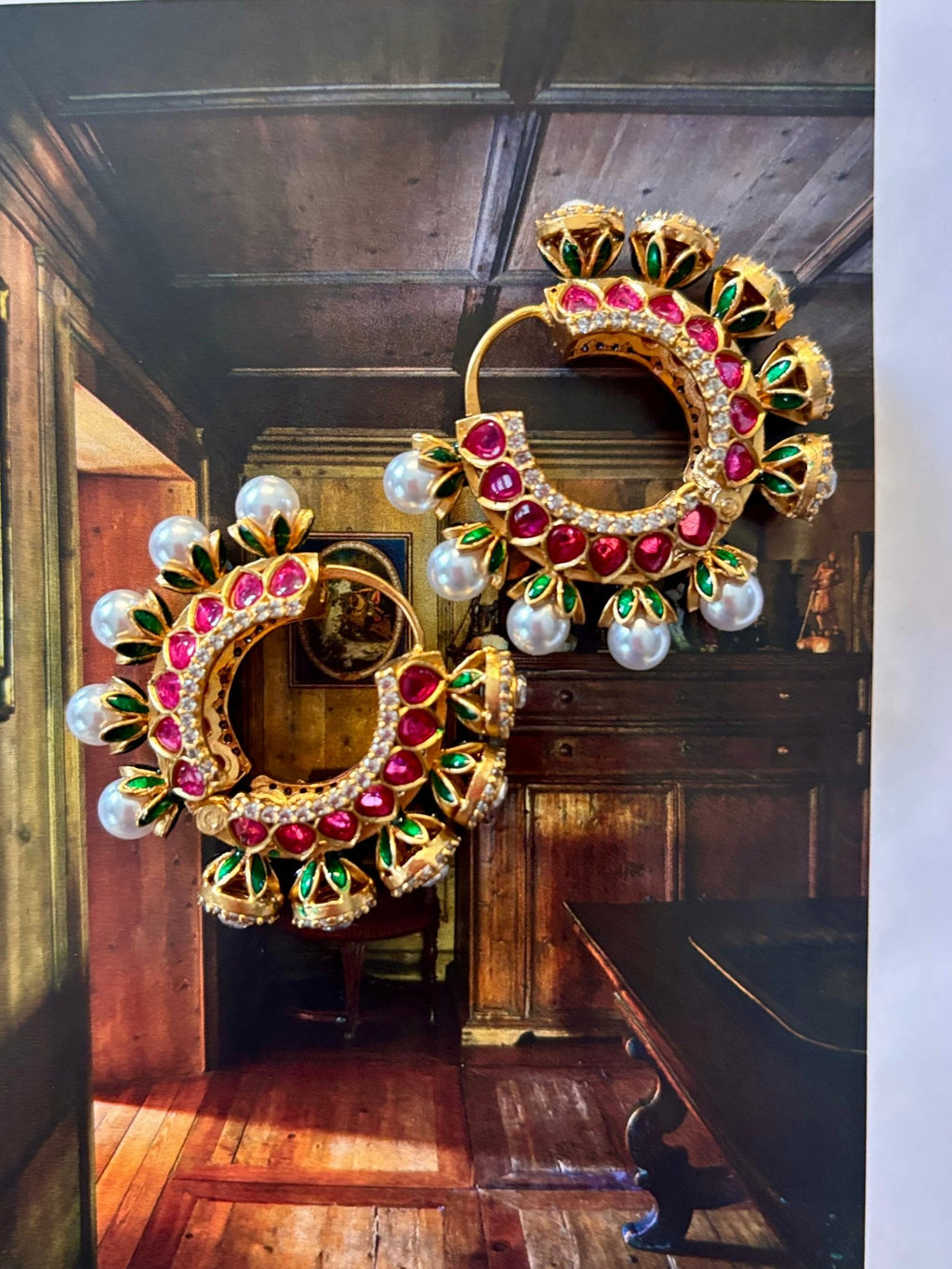 • Clothing: Embroidered/Printed suit for women - Made of best quality fabric - lawn or linen or chiffon - pure silk - Available at Najma Designs & Co. • Jewelry: Gold - plated stud earrings for