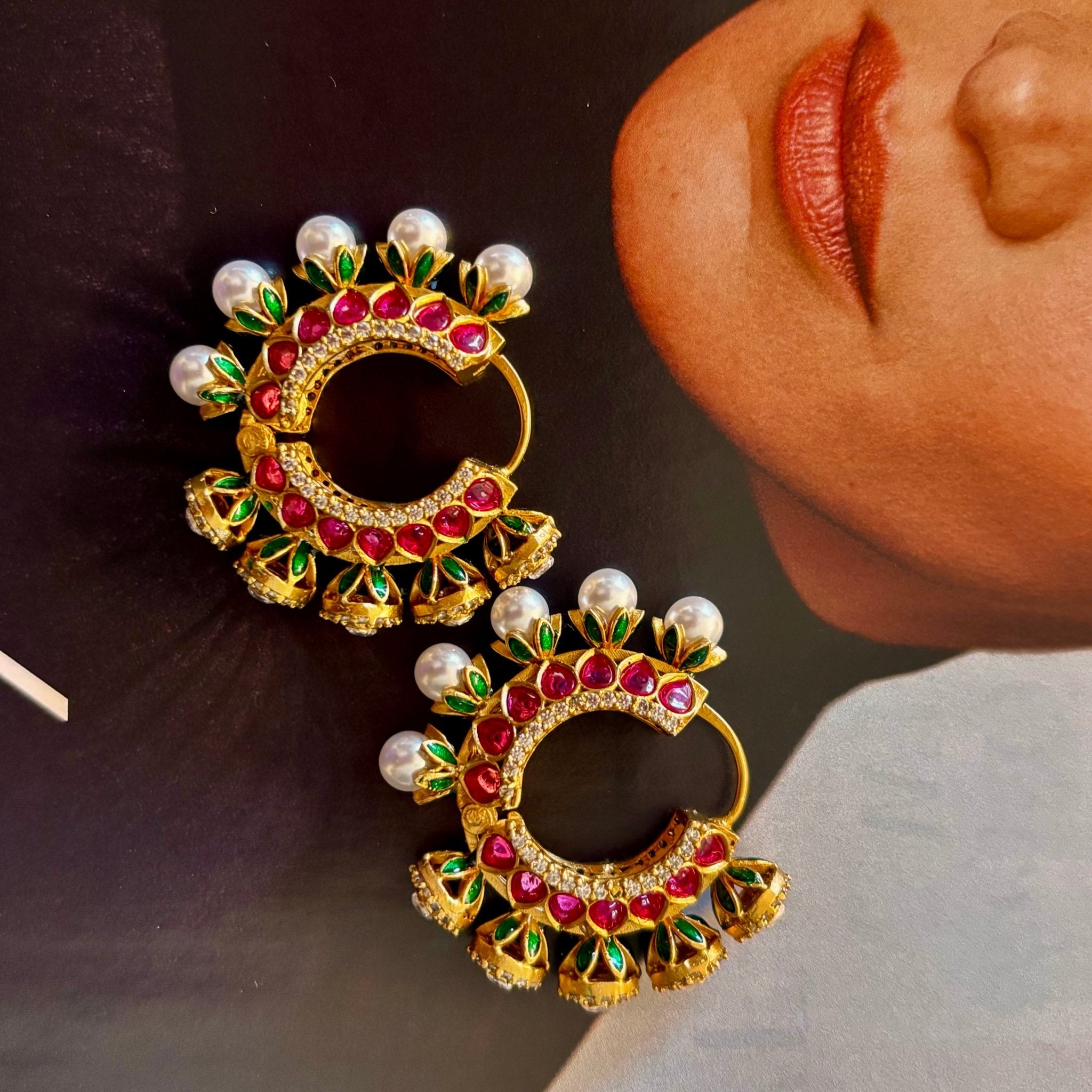 • Clothing: Embroidered/Printed suit for women - Made of best quality fabric - lawn or linen or chiffon - pure silk - Available at Najma Designs & Co. • Jewelry: Gold - plated stud earrings for