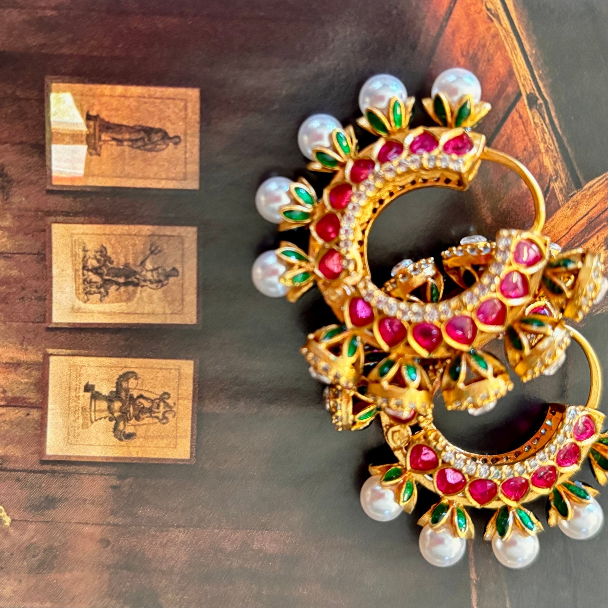 • Clothing: Embroidered/Printed suit for women - Made of best quality fabric - lawn or linen or chiffon - pure silk - Available at Najma Designs & Co. • Jewelry: Gold - plated stud earrings for