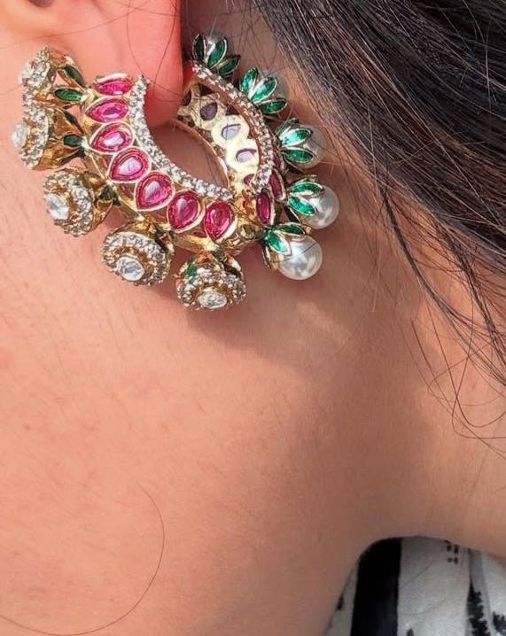 • Clothing: Embroidered/Printed suit for women - Made of best quality fabric - lawn or linen or chiffon - pure silk - Available at Najma Designs & Co. • Jewelry: Gold - plated stud earrings for