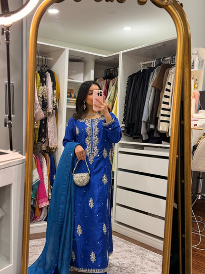 • Clothing: Embroidered/Printed suit for women - Made of best quality fabric - lawn or linen or chiffon - pure silk - Available at Najma Designs & Co. • Jewelry: Gold - plated stud earrings for