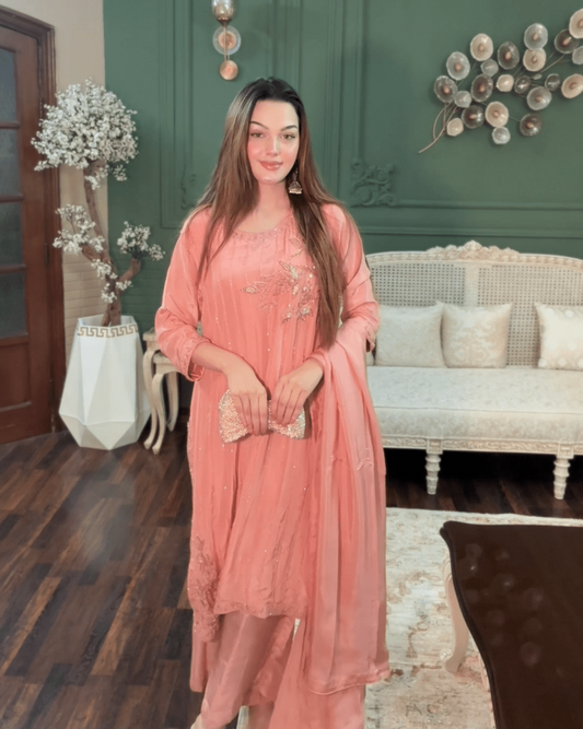 • Clothing: Embroidered/Printed suit for women - Made of best quality fabric - lawn or linen or chiffon - pure silk - Available at Najma Designs & Co. • Jewelry: Gold - plated stud earrings for