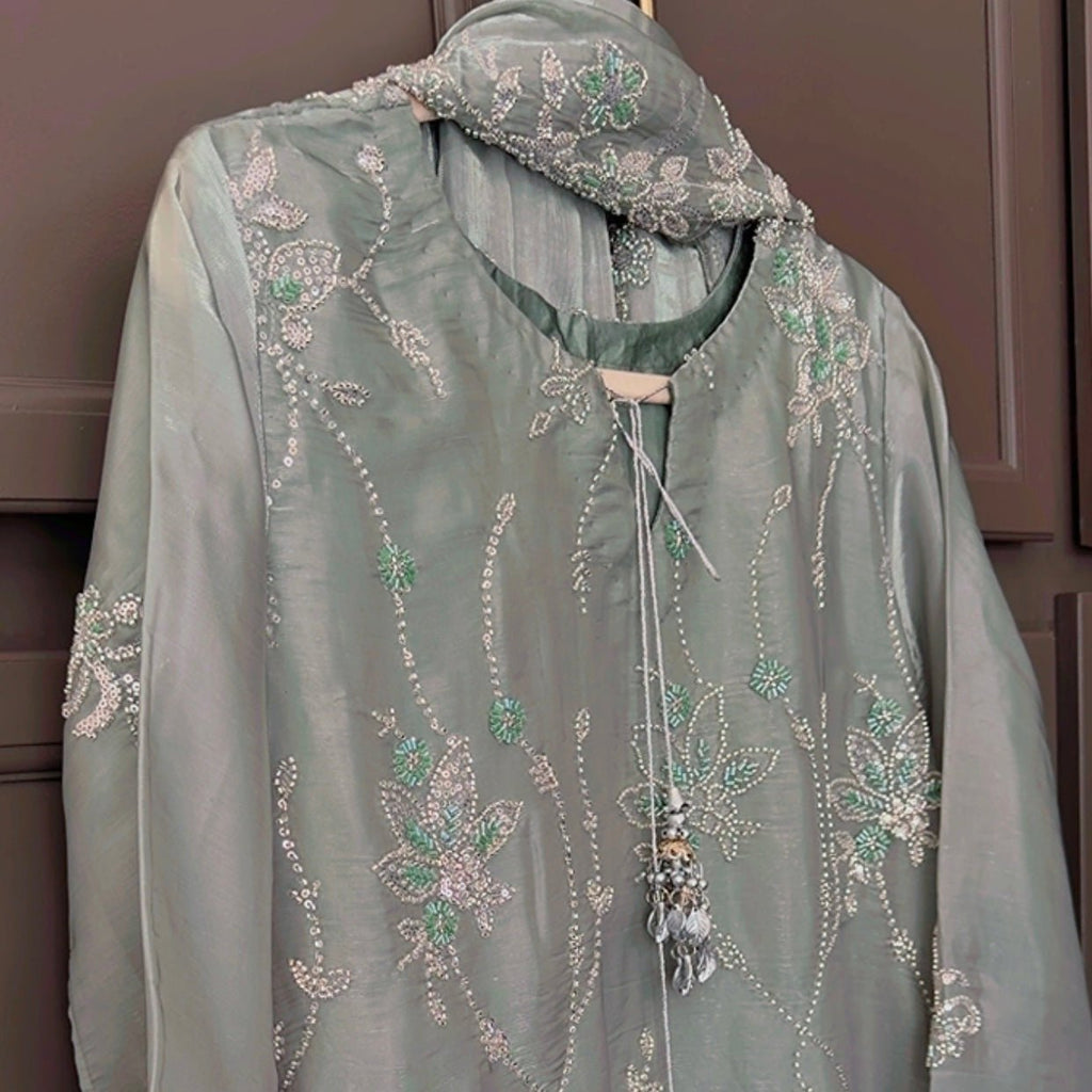 • Clothing: Embroidered/Printed suit for women - Made of best quality fabric - lawn or linen or chiffon - pure silk - Available at Najma Designs & Co. • Jewelry: Gold - plated stud earrings for