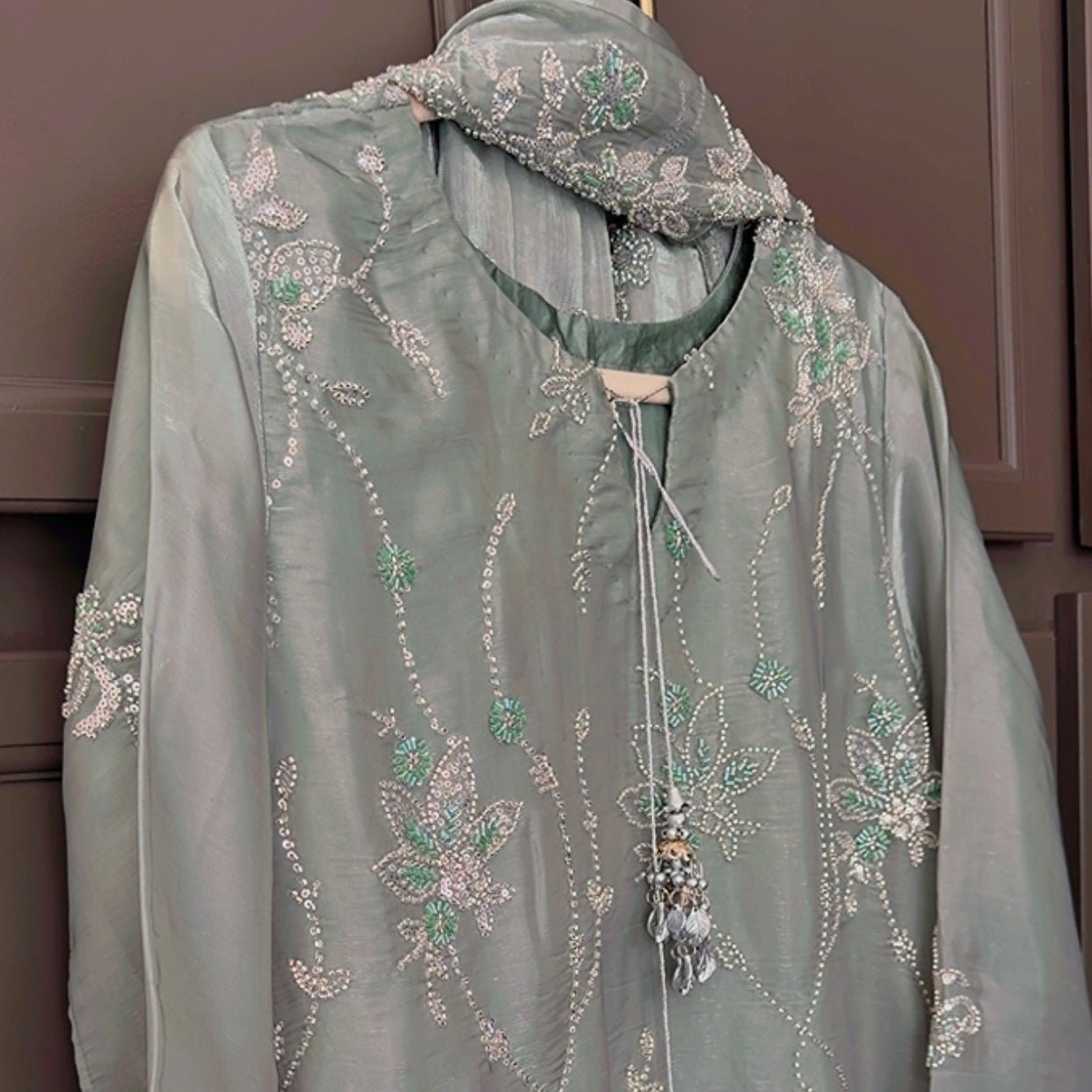 • Clothing: Embroidered/Printed suit for women - Made of best quality fabric - lawn or linen or chiffon - pure silk - Available at Najma Designs & Co. • Jewelry: Gold - plated stud earrings for