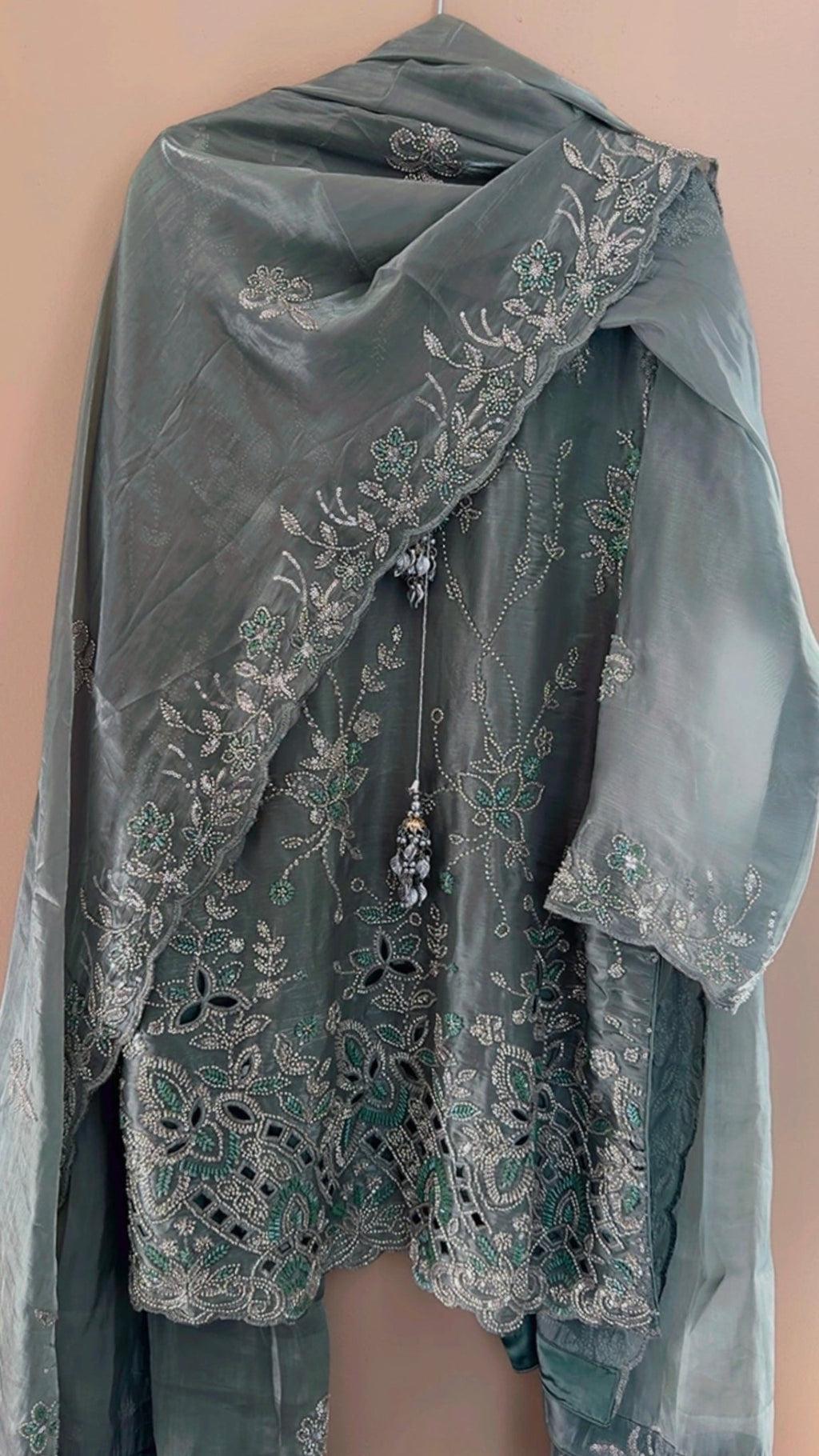 • Clothing: Embroidered/Printed suit for women - Made of best quality fabric - lawn or linen or chiffon - pure silk - Available at Najma Designs & Co. • Jewelry: Gold - plated stud earrings for