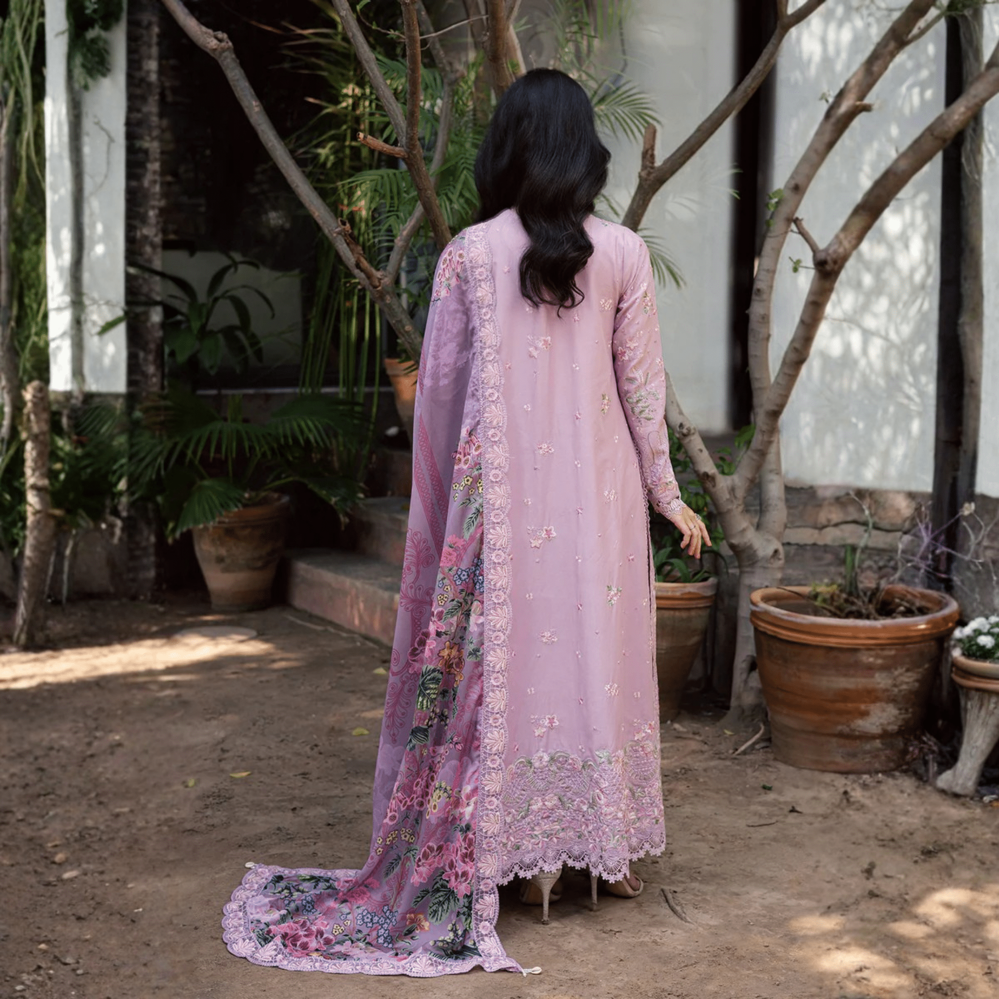 • Clothing: Embroidered/Printed suit for women - Made of best quality fabric - lawn or linen or chiffon - pure silk - Available at Najma Designs & Co. • Jewelry: Gold - plated stud earrings for
