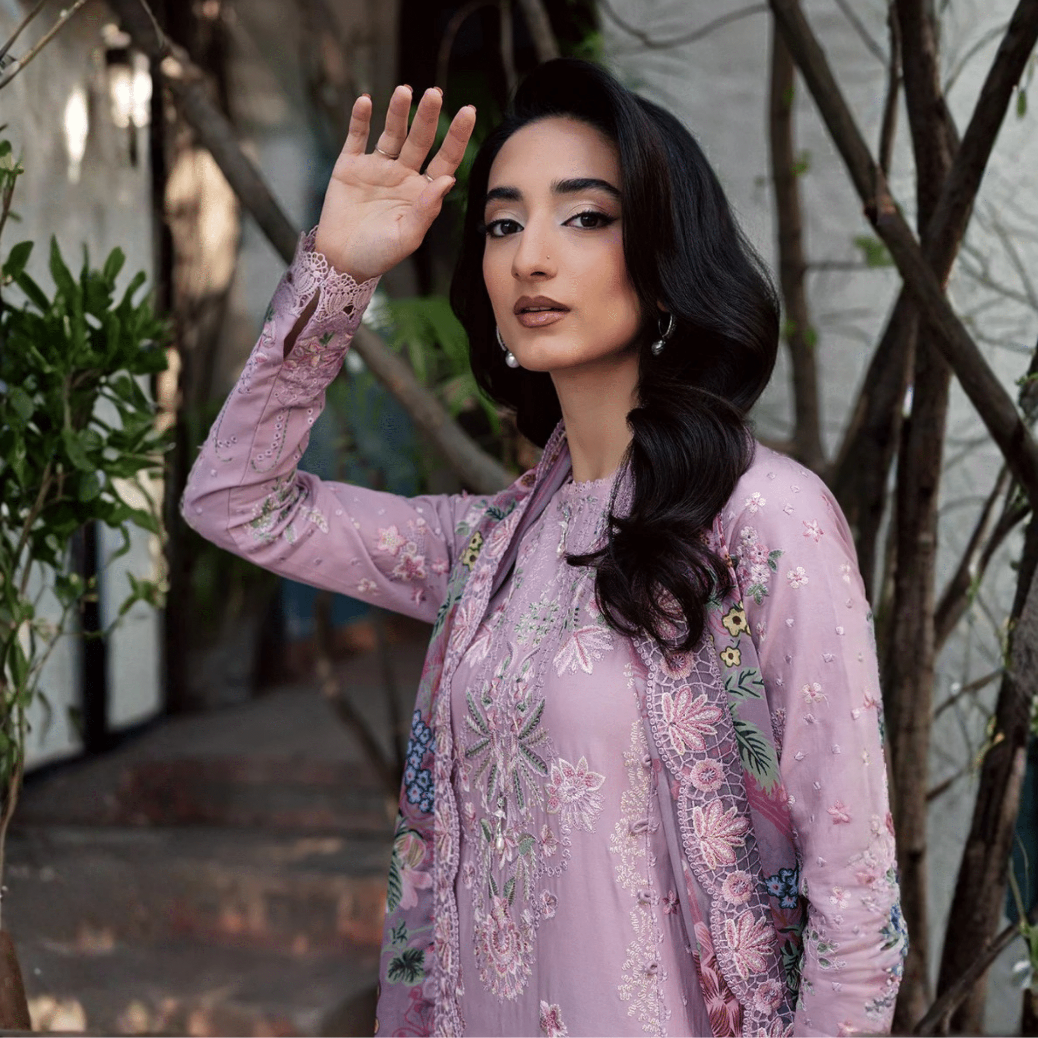 • Clothing: Embroidered/Printed suit for women - Made of best quality fabric - lawn or linen or chiffon - pure silk - Available at Najma Designs & Co. • Jewelry: Gold - plated stud earrings for