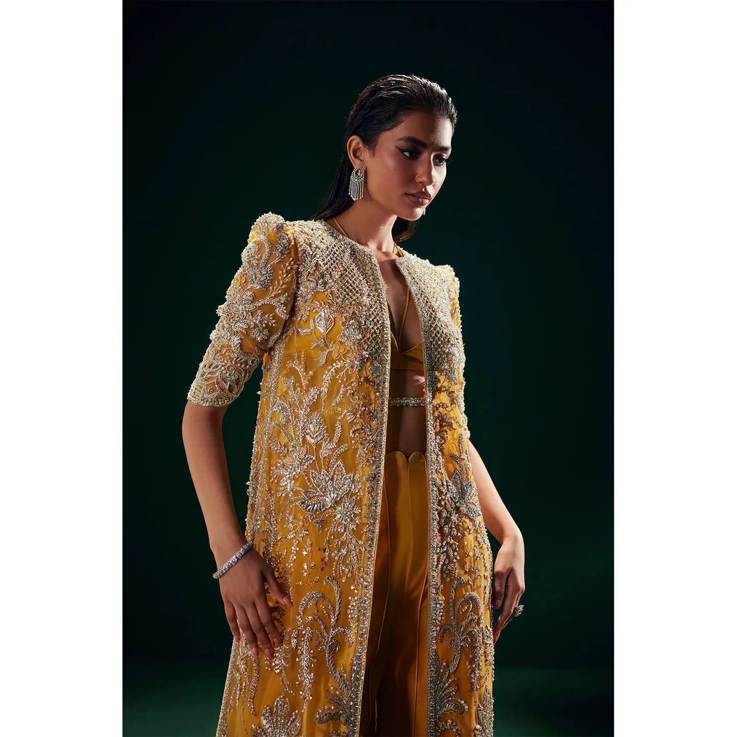 • Clothing: Embroidered/Printed suit for women - Made of best quality fabric - lawn or linen or chiffon - pure silk - Available at Najma Designs & Co. • Jewelry: Gold - plated stud earrings for
