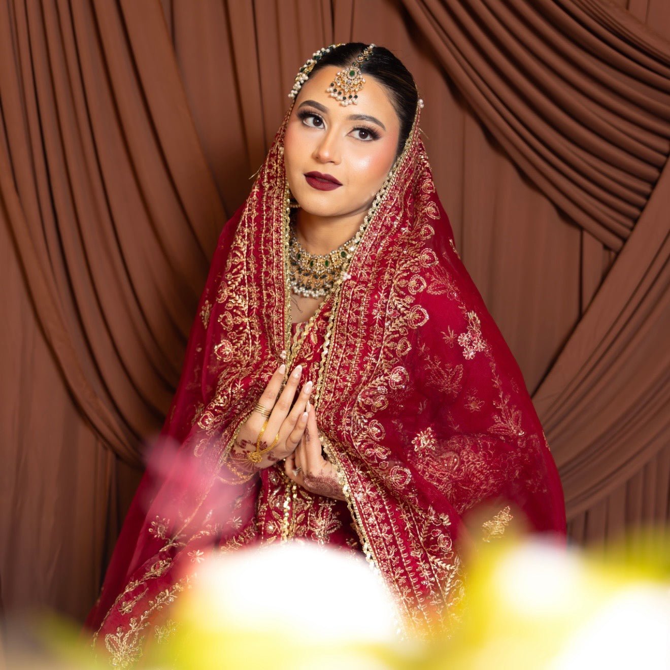• Clothing: Embroidered/Printed suit for women - Made of best quality fabric - lawn or linen or chiffon - pure silk - Available at Najma Designs & Co. • Jewelry: Gold - plated stud earrings for