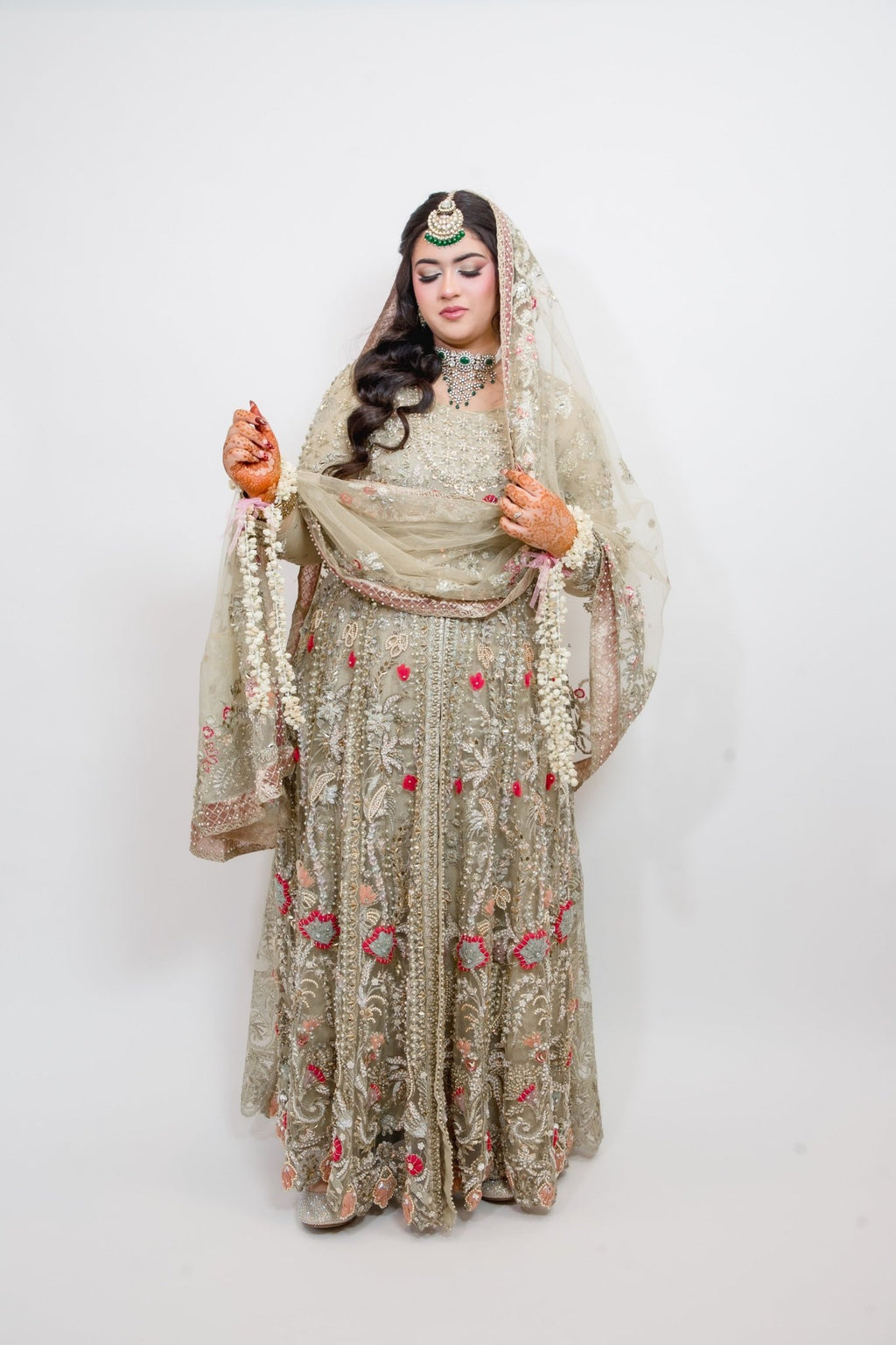 • Clothing: Embroidered/Printed suit for women - Made of best quality fabric - lawn or linen or chiffon - pure silk - Available at Najma Designs & Co. • Jewelry: Gold - plated stud earrings for