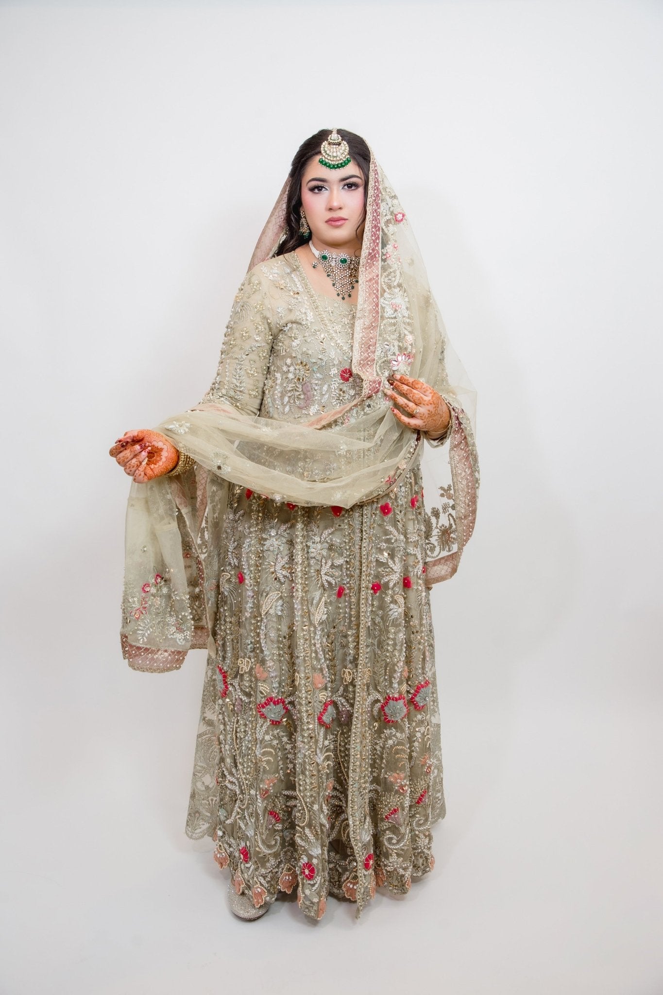 • Clothing: Embroidered/Printed suit for women - Made of best quality fabric - lawn or linen or chiffon - pure silk - Available at Najma Designs & Co. • Jewelry: Gold - plated stud earrings for