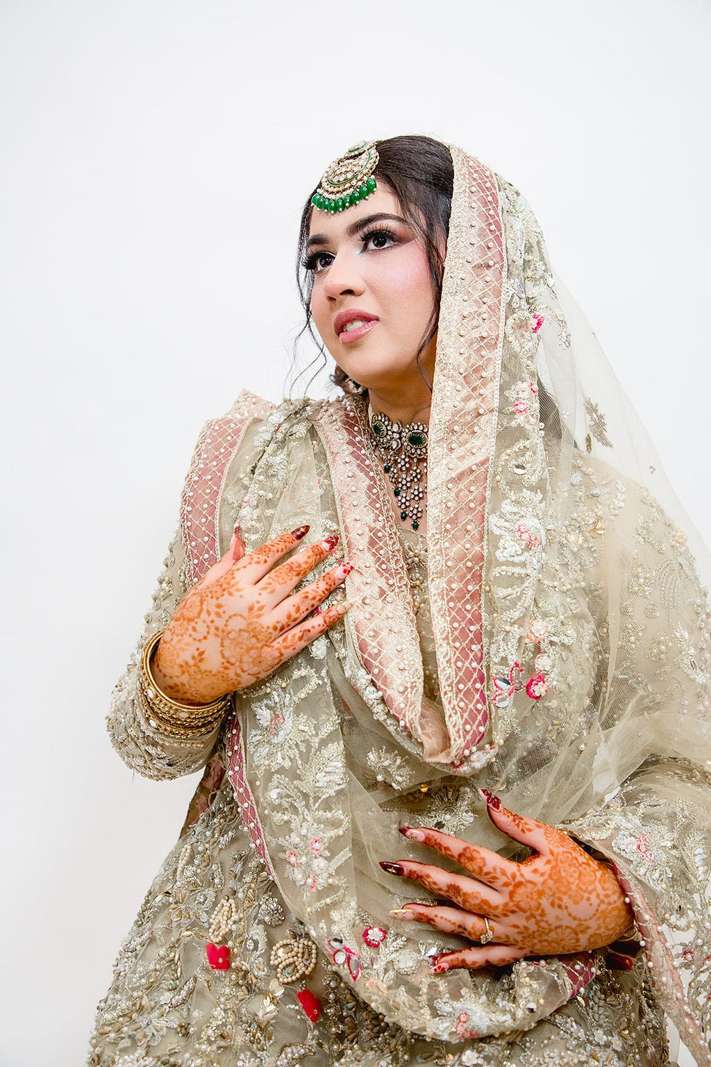 • Clothing: Embroidered/Printed suit for women - Made of best quality fabric - lawn or linen or chiffon - pure silk - Available at Najma Designs & Co. • Jewelry: Gold - plated stud earrings for