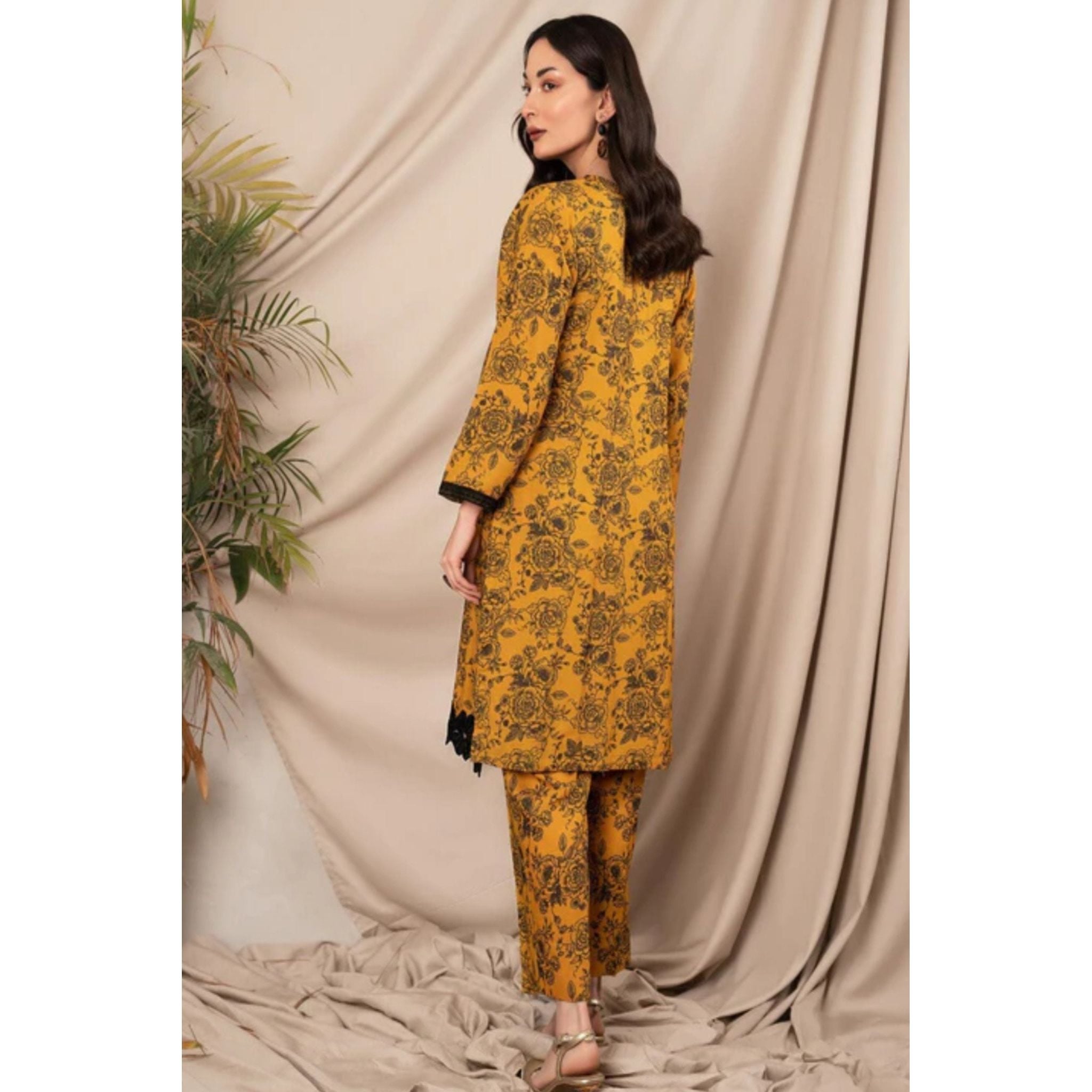 • Clothing: Embroidered/Printed suit for women - Made of best quality fabric - lawn or linen or chiffon - pure silk - Available at Najma Designs & Co. • Jewelry: Gold - plated stud earrings for