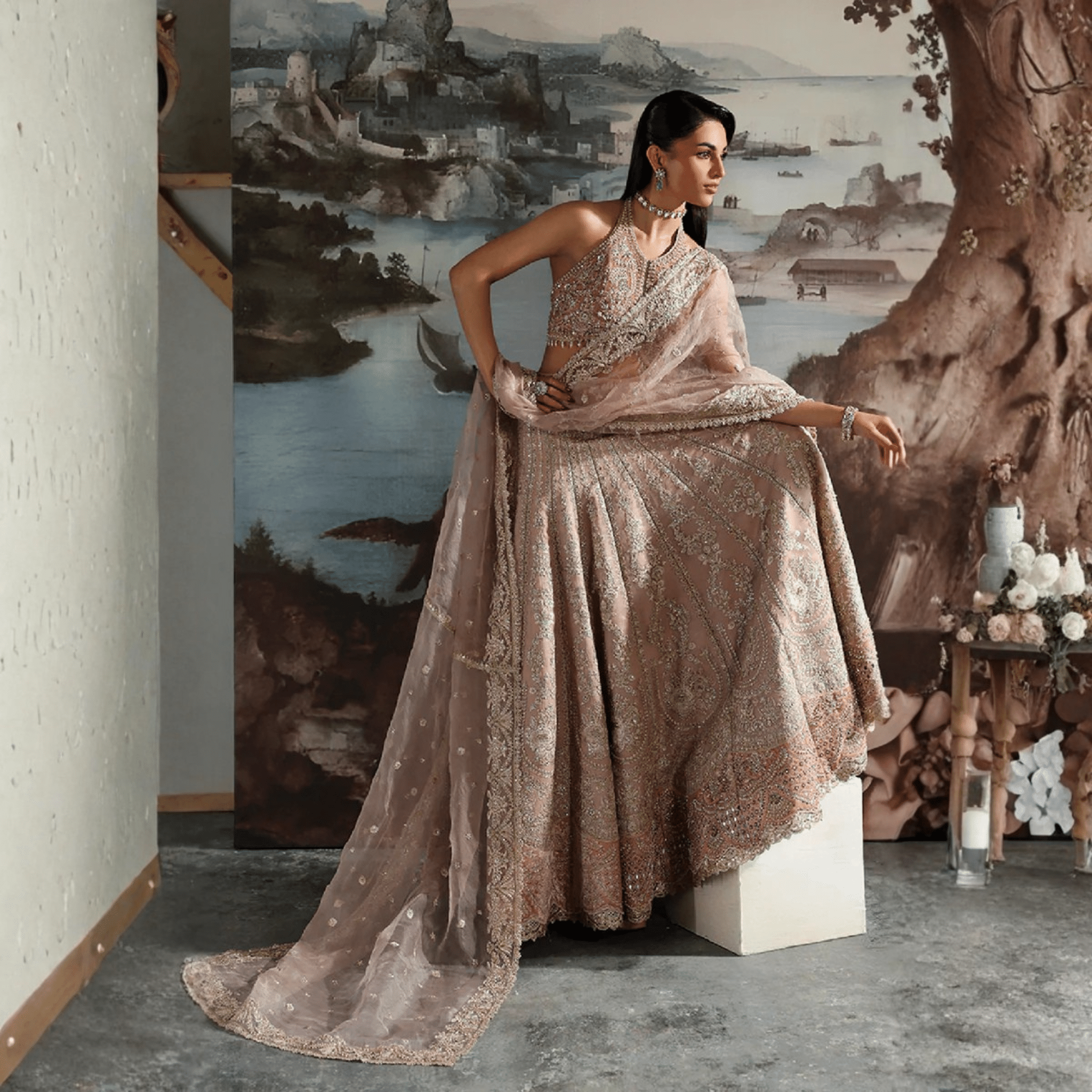 • Clothing: Embroidered/Printed suit for women - Made of best quality fabric - lawn or linen or chiffon - pure silk - Available at Najma Designs & Co. • Jewelry: Gold - plated stud earrings for