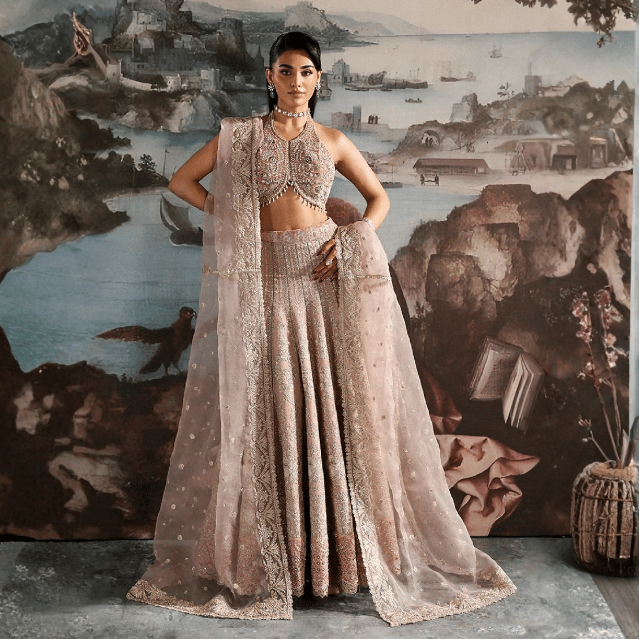 • Clothing: Embroidered/Printed suit for women - Made of best quality fabric - lawn or linen or chiffon - pure silk - Available at Najma Designs & Co. • Jewelry: Gold - plated stud earrings for