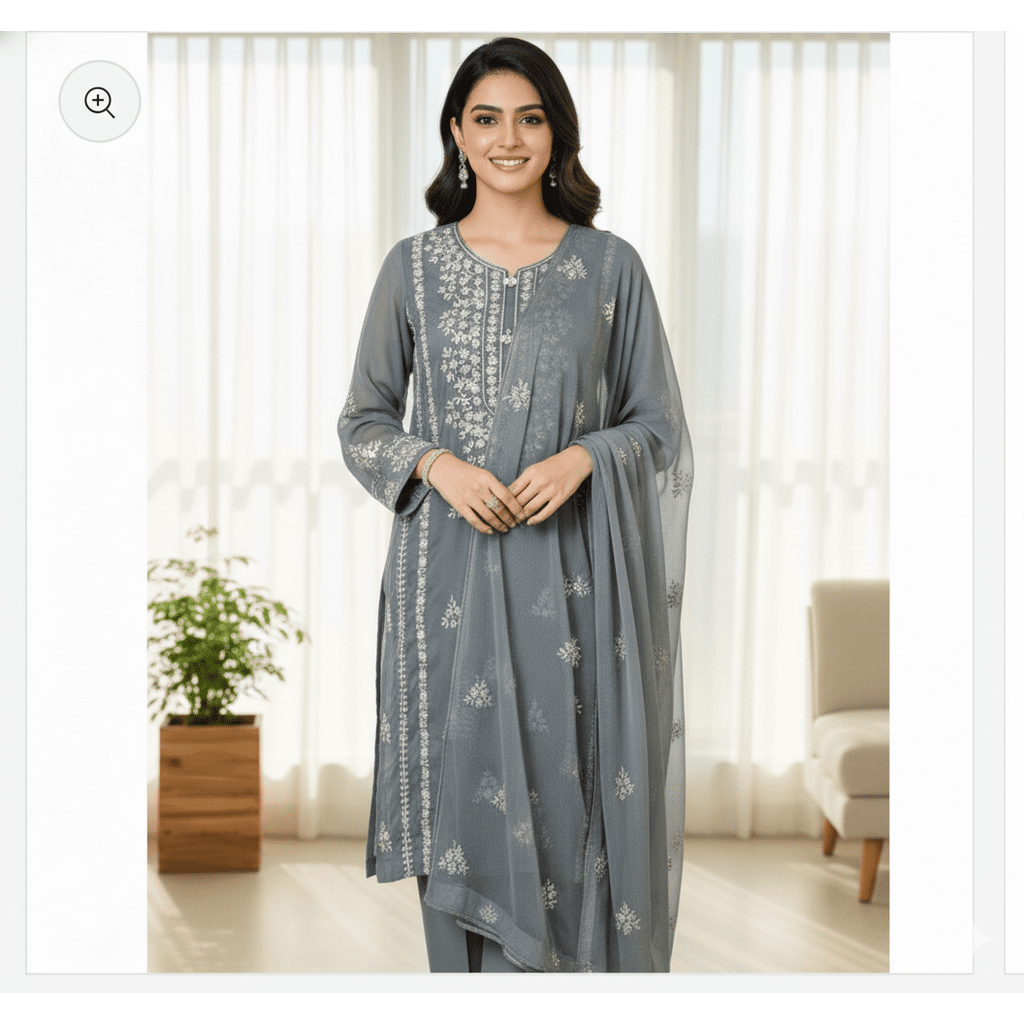 • Clothing: Embroidered/Printed suit for women - Made of best quality fabric - lawn or linen or chiffon - pure silk - Available at Najma Designs & Co. • Jewelry: Gold - plated stud earrings for