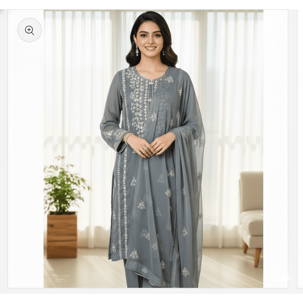 • Clothing: Embroidered/Printed suit for women - Made of best quality fabric - lawn or linen or chiffon - pure silk - Available at Najma Designs & Co. • Jewelry: Gold - plated stud earrings for