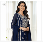 • Clothing: Embroidered/Printed suit for women - Made of best quality fabric - lawn or linen or chiffon - pure silk - Available at Najma Designs & Co. • Jewelry: Gold - plated stud earrings for