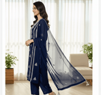 • Clothing: Embroidered/Printed suit for women - Made of best quality fabric - lawn or linen or chiffon - pure silk - Available at Najma Designs & Co. • Jewelry: Gold - plated stud earrings for