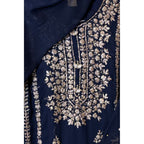 A chiffon fabric navy blue outfit with hand embroidery. by Najmadesigns and co.