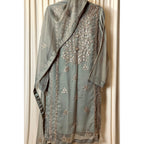 A chiffon fabriclight grey outfit with hand embroidery. by Najmadesigns and co. gotta work 