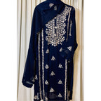 A chiffon fabric blue outfit with hand embroidery. by Najmadesigns and co.