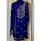 A chiffon fabric blue outfit with hand embroidery. by Najmadesigns and co.